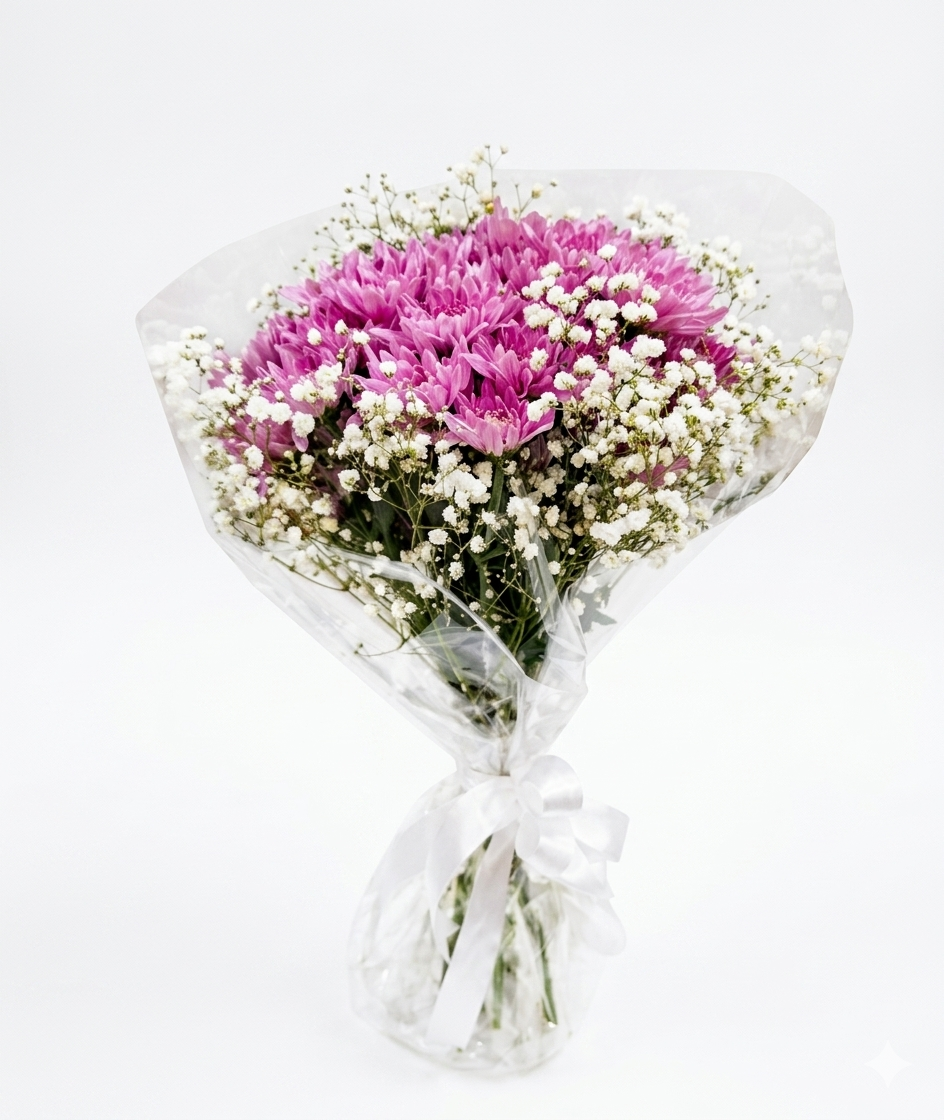 3 بوكيه أقحوان وردي ناعم | Soft Pink Chrysanthemum Bouquet - Image 1